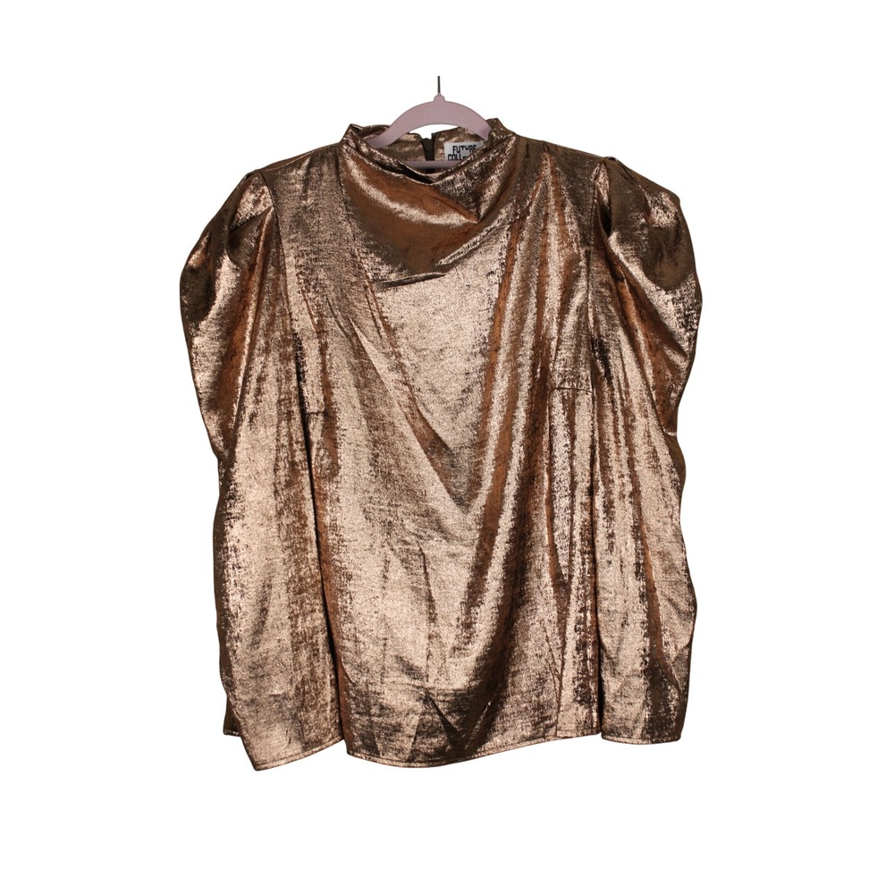 Future Collective Kahlana Barfield Brown Retro Glam Copper Metallic Blouse L